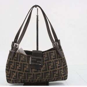 Fendi Brown Monogram Shoulder Bag with Buckle Accent